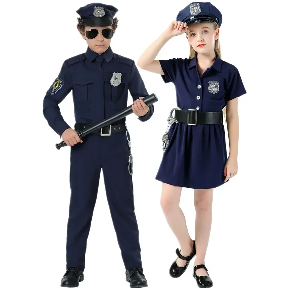 Halloween Carnival Party Police Cop Officer Costume for Boys Girls Kids Children Policeman Costumes Fantasia Cosplay Clothing