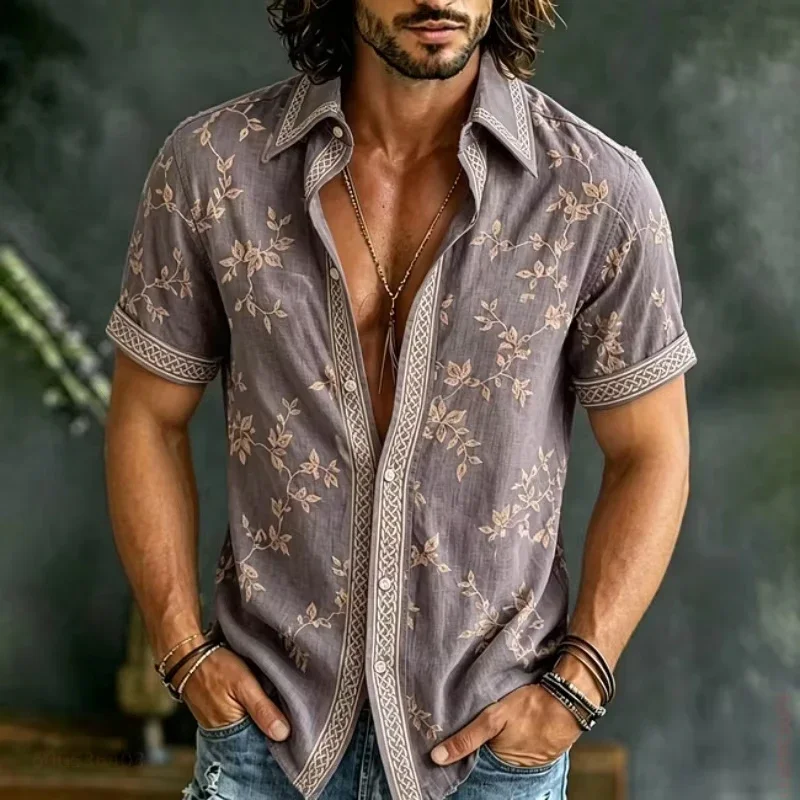 Vintage-style 3D Print Shirts For Men Spring Summer Long Sleeve lapel Casual Versatile Tops Fashion Trendy Shirts Streetwear
