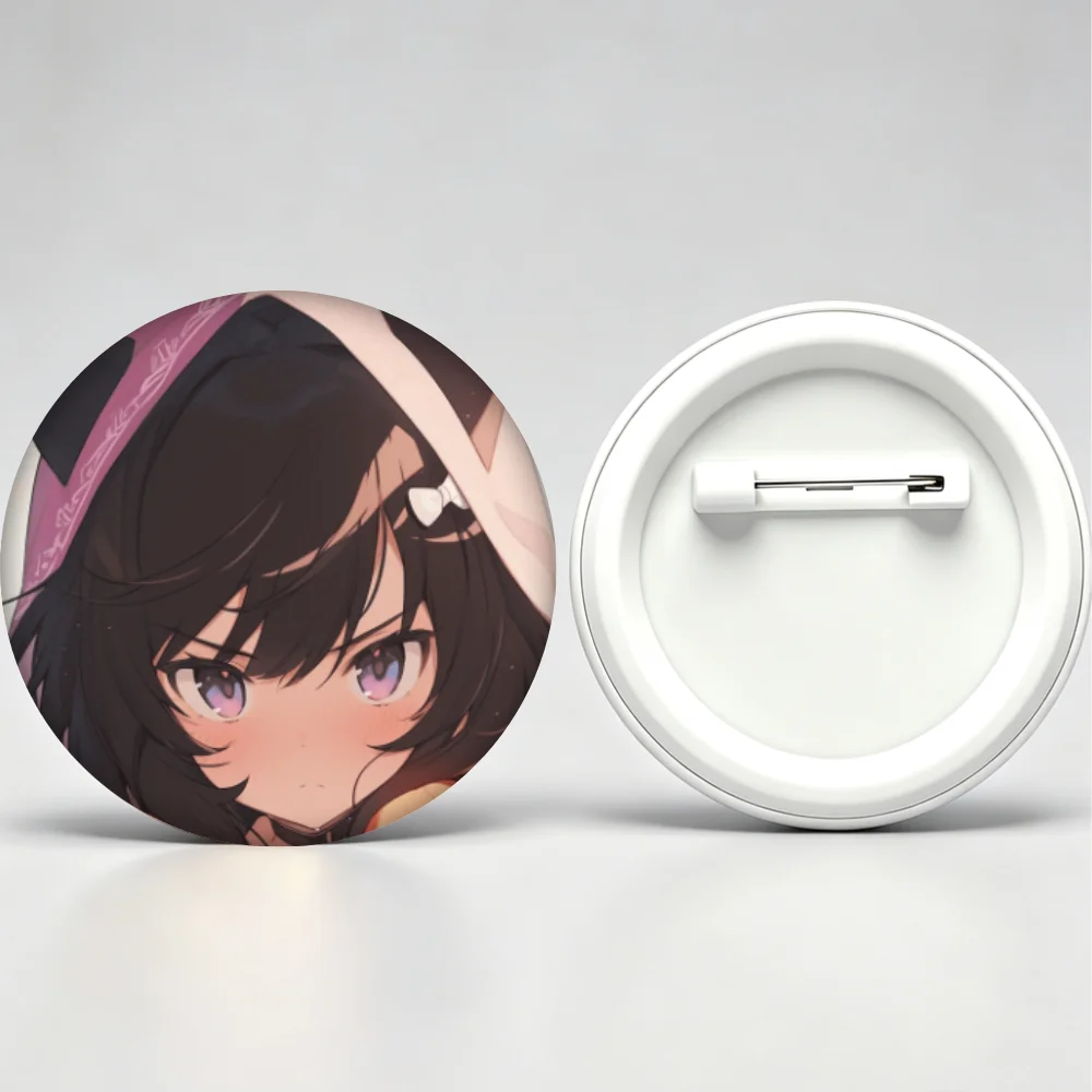 Anime Tinplate Badge 32mm 44mm 58mm Handmade Creative Brooch Pin, Aiko Black Hair Girl Lapel Pin, Clothing Gift Accessory Decor