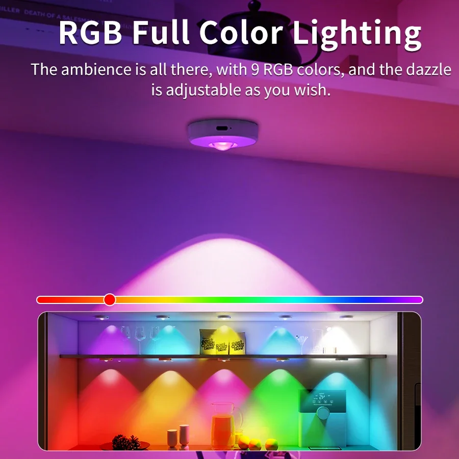 RGB アンビエントライト リモコン充電式ワイヤレスランプ ナイトライト 調光可能 タイミング機能 キャビネット棚 キッチンライト