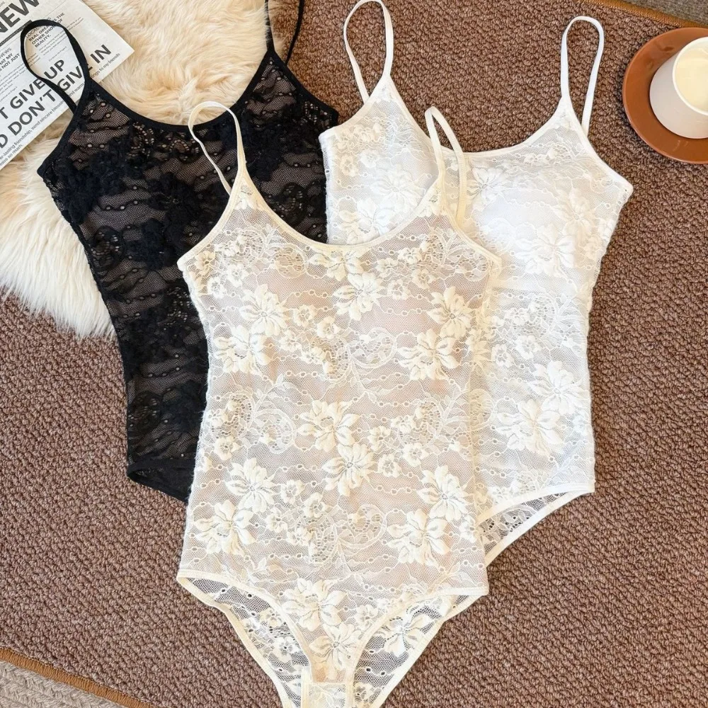 Sexy Lace Trim Camisole Bodysuit for Women Sleeveless Backless Clubwear Top Hot Girl Slim Fit Layering Underwear