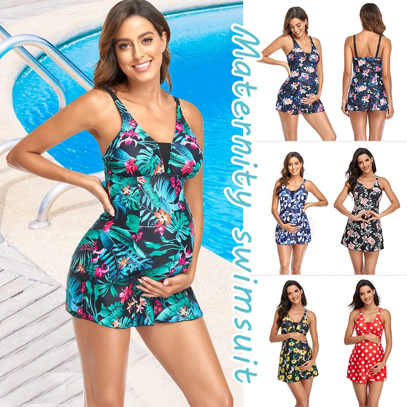 

Maternity Swimsuit Pregnant Woman Swimwear Two Piece Bikini Set of Clothes Printed Strap Skirt Beachwear Sets Plus Size