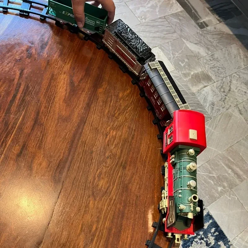 Christmas Home Decorations Simulated Steam Electric Train Set Toys RC Classic Music Light Electric Rail Car Christmas Train Gift