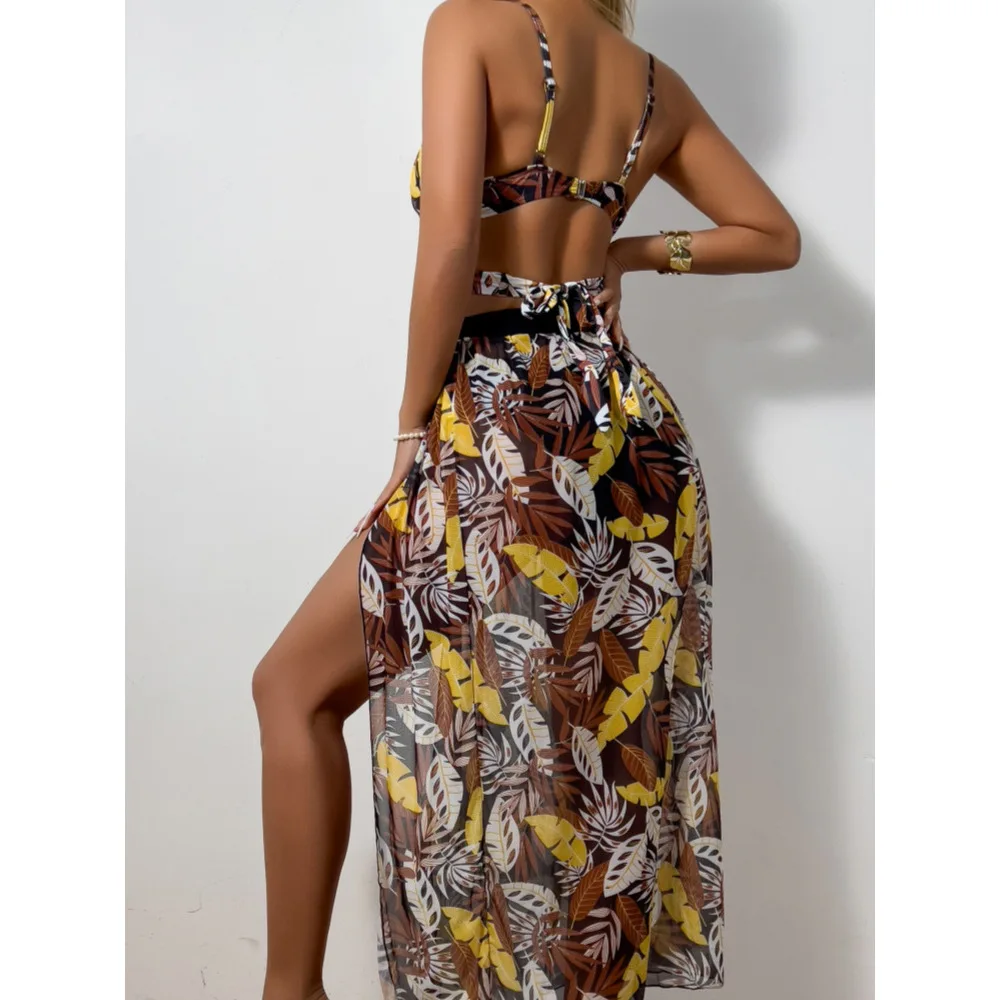 New Sexy Bikini Mesh Long Dress Three-piece Swimsuit Women
