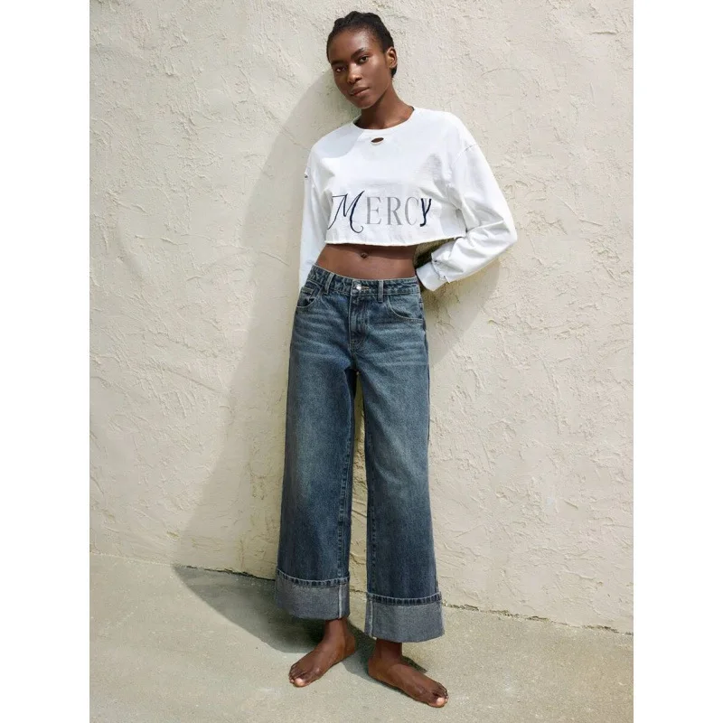 High Waist Cuffed Jeans Neutral Style Casual Pants Women's Fashion Spring Collection High Waist Roll up Denim Skinnies