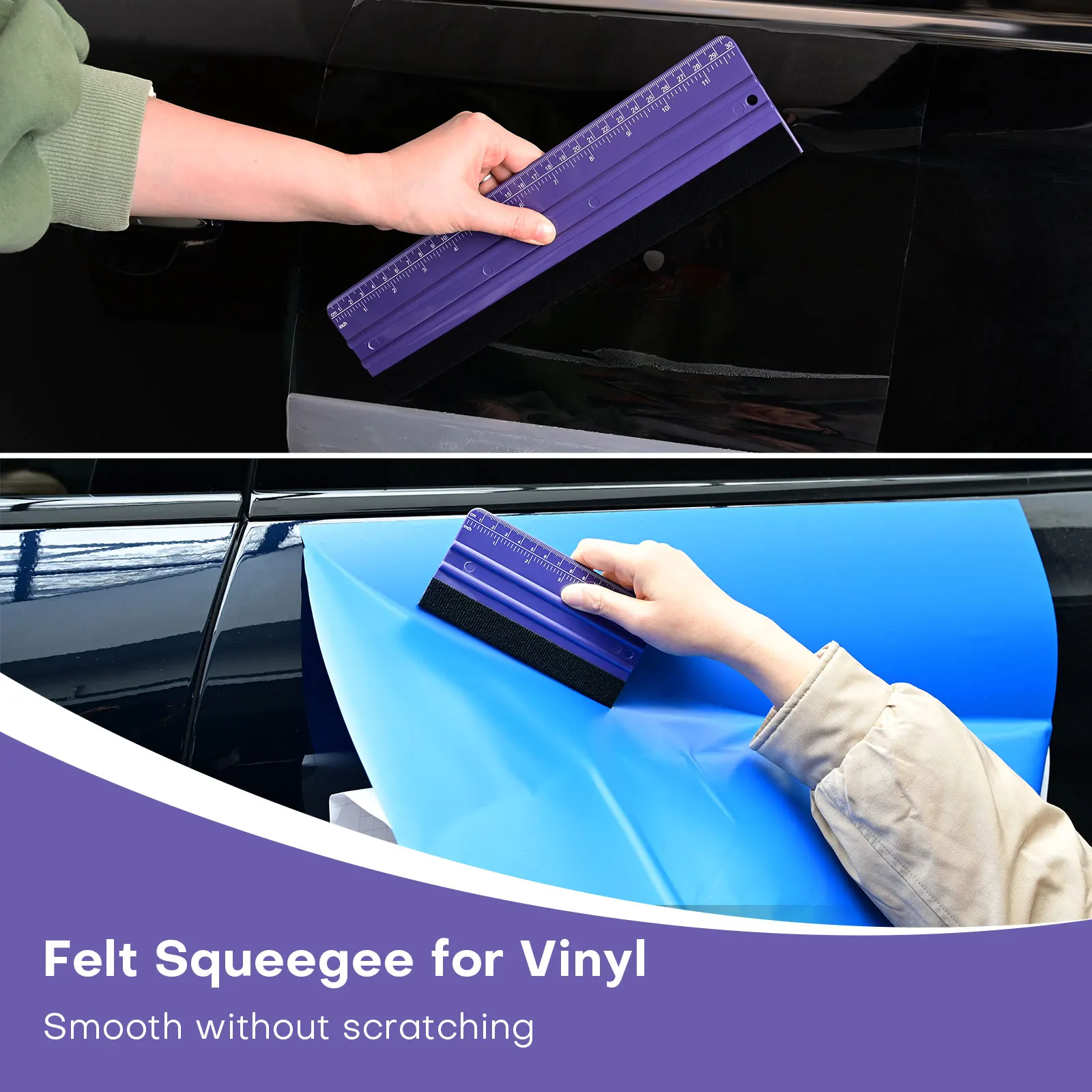 FOSHIO 2PCS Felt Edge Vinyl Squeegee With Ruler Measurement 15&30CM Smoothing Tool For Carbon Fiber Wrap Car Window Tint Install