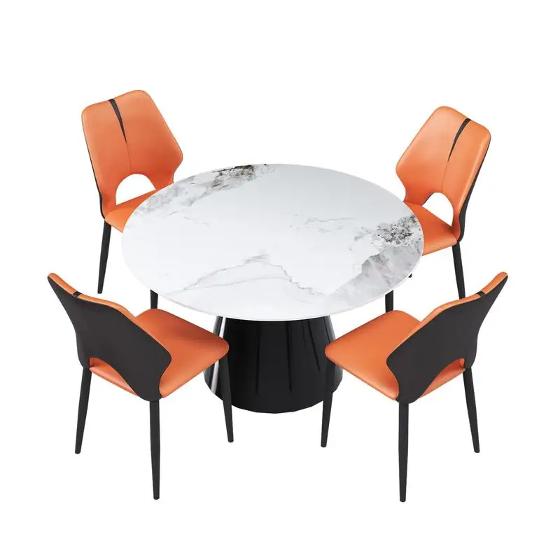 طاولة طعام مستديرة مقاس 53 بوصة، سطح حجري متكلس مع قاعدة مخروطية من الفولاذ المقاوم للصدأ، طاولة قوية للمطبخ أو غرفة الطعام، مقاعد 4-6، #6