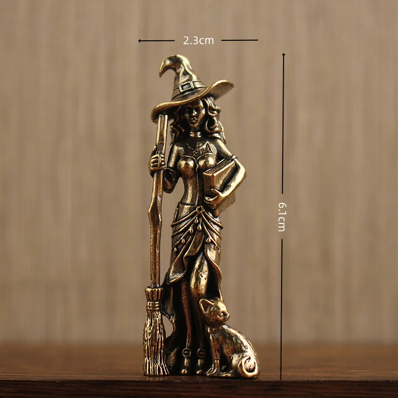 Vintage Witch Broom Brass Guardian Angel Statue Retro Home Decor Crafts For Living Room TV Cabinet Wine Bar Desktop Ornament view 3