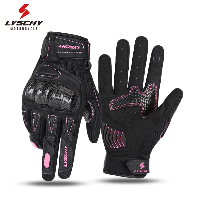 LYSCHY Girls Summer Motorcycle Gloves Leather Carbon Fiber Women's Small Size Biker Motorcycle Motocross Gloves XS-M