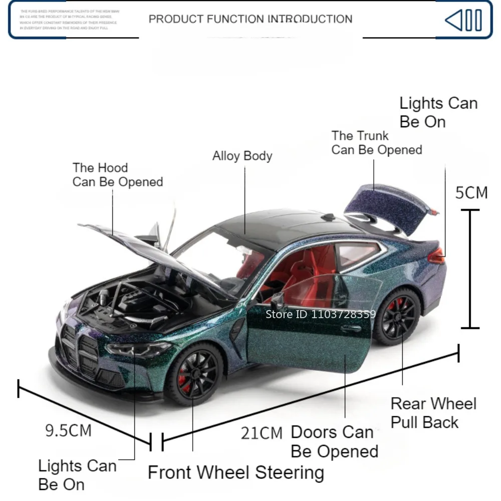 Modèle de voiture jouet Miniature M4 760Li 1:24, en alliage moulé sous pression, son et lumière, portes ouvertes, traction arrière, Absorption des chocs, véhicules jouets, cadeaux pour enfants