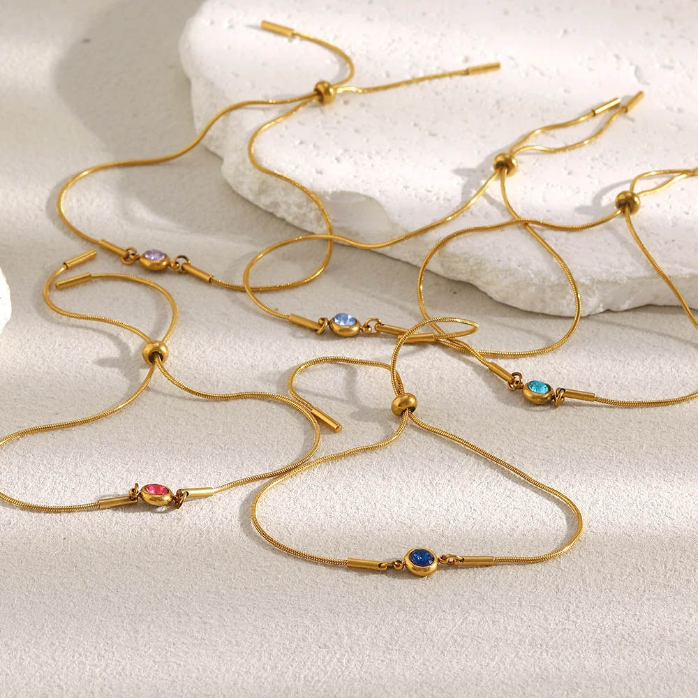 Pull-out Snake Chain Colored Zircon Bracelet, Fashionable Gift