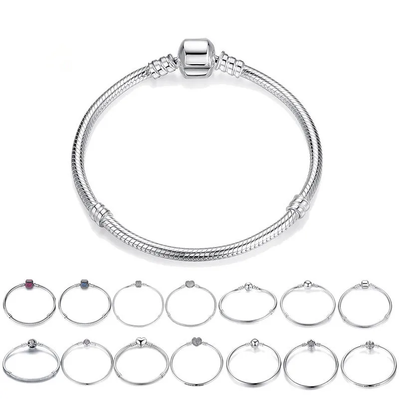 

925 Sterling Silver Snake Bone Basic Bangle Fine Jewelry for Women Diy Design 17-22cm Charm Bracelets Birthday Gift