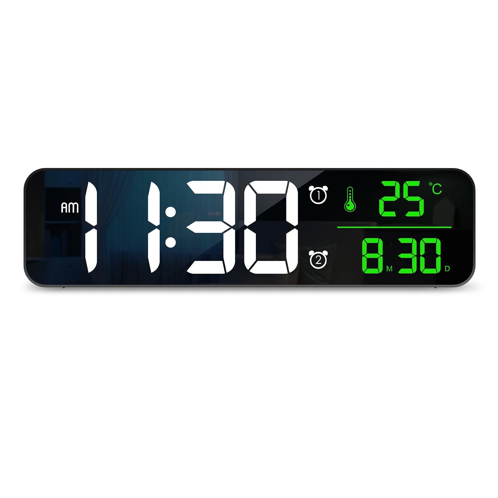 

ORIA Digital Clock Large Screen Wall Clock Temperature Date Display Wall-Mounted Mirror LED Alarm Clock for Home Decor