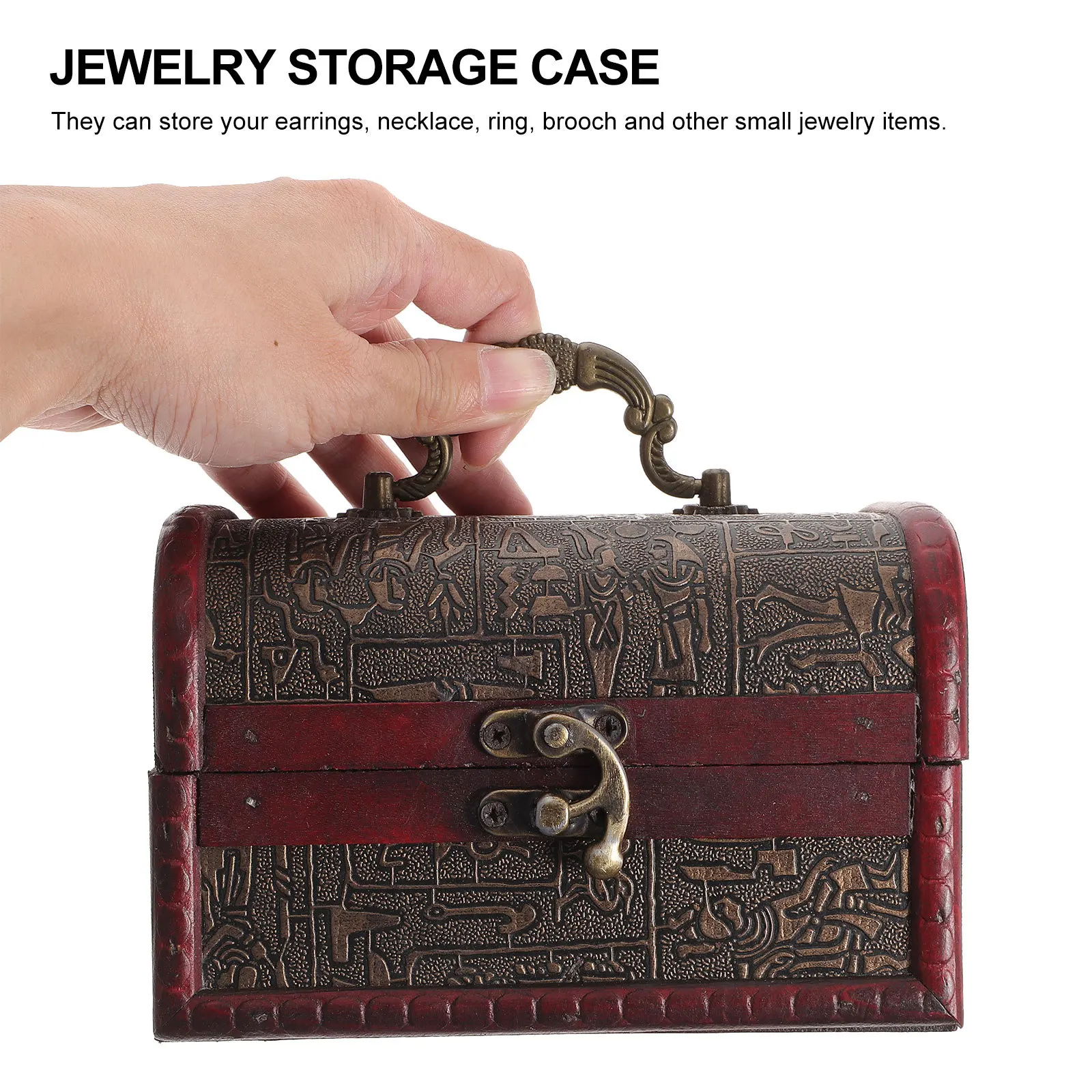 

Vintage Wooden Jewelry Box Retro Storage Container Egyptian Pattern Candy Organizer Sturdy Wood Craft Gift Packaging Case