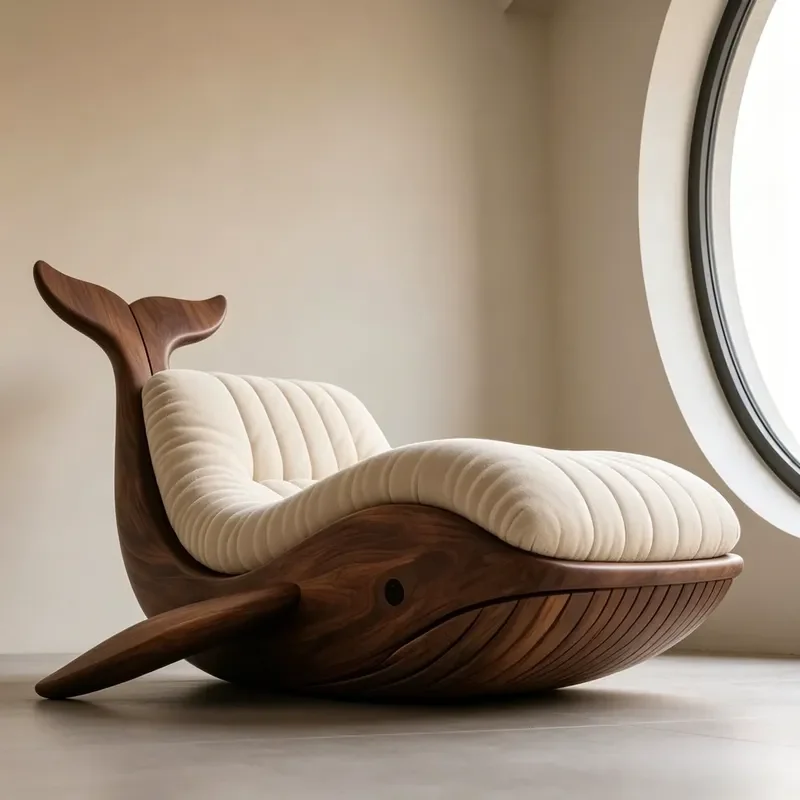 New Chinese Style Whale Solid Wood Single Sofa Retro Fabric Lazy Couch Creative Design Living Room Furniture 2026