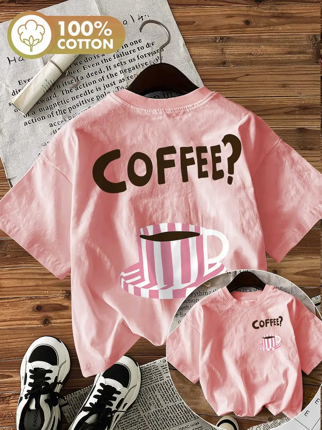 Grafisches T-Shirt für Kaffeeliebhaberinnen, 100 % Baumwolle, lässiges Damen-T-Shirt, weiches Rundhals-Kurzarm-Oberteil, lustiges T-Shirt für den Sommer, weiblich – Detail 2