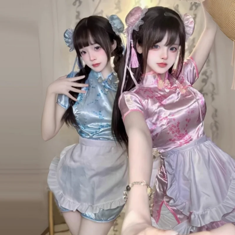 

Стильное нижнее белье Cheongsam, фартук Desire Maid, комплект из двух предметов, японская короткая юбка в стиле ретро H273