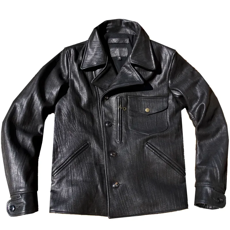 

Men's Leather Jacket Cowhide Black Thick Heavy Rider Motorcycle Wear Vintage Clothing