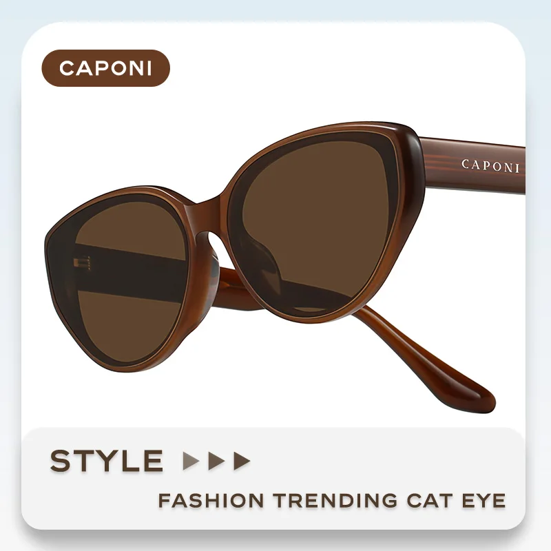 CAPONI 偏光女性サングラストップセラー屋外ヴィンテージデザインキャットアイアイウェアブランドアセテート UV400 ブラウンシェード BH24006