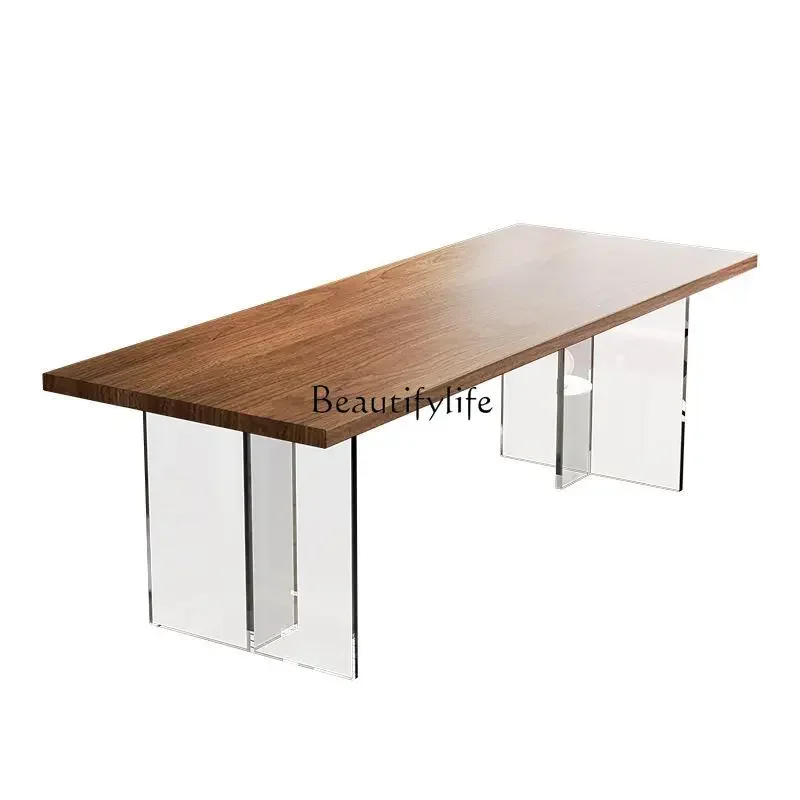 

ls 18French acrylic solid wood suspended dining table walnut log dining table