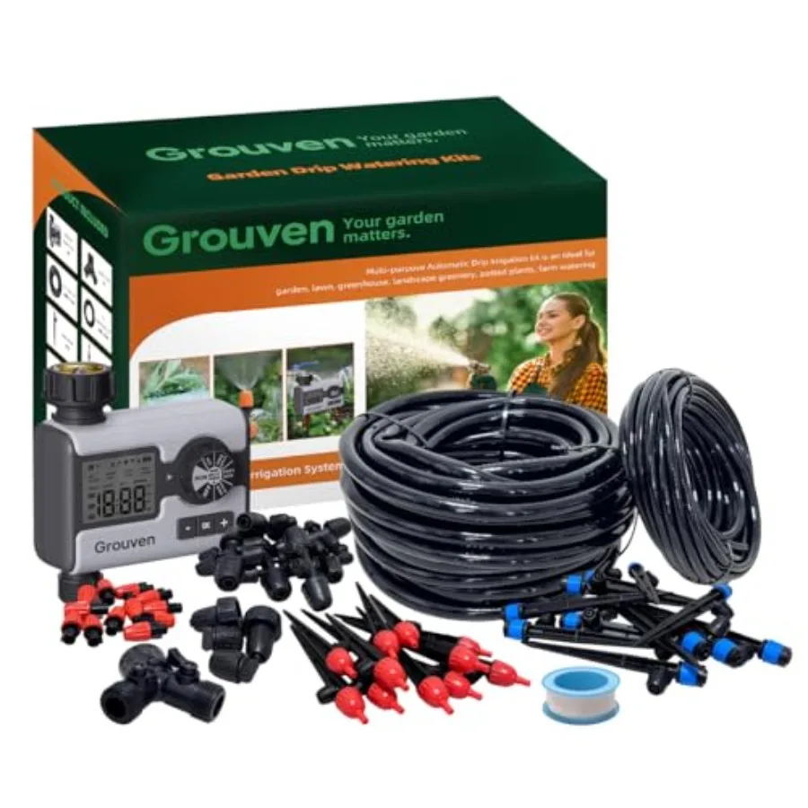 

Система капельного орошения с таймером, быстроразъемным соединением, автоматическим комплектом для полива, шлангом 1/2 дюйма, распределительной трубкой 1/4 дюйма и А-образным соединителем.