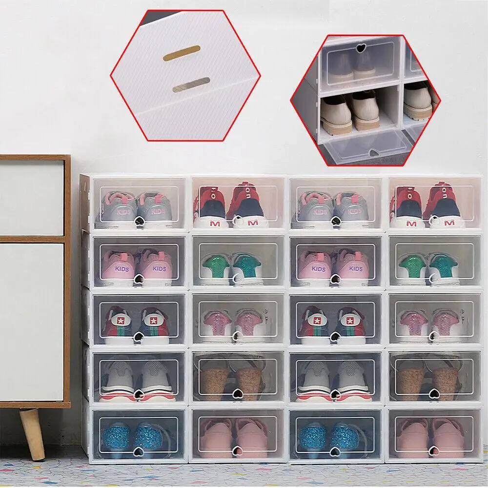 20Pcs Transparent Shoes Storage Shoe Organizer System Stackable Plastic Sneaker Display Case Storage Box Shoe Rack