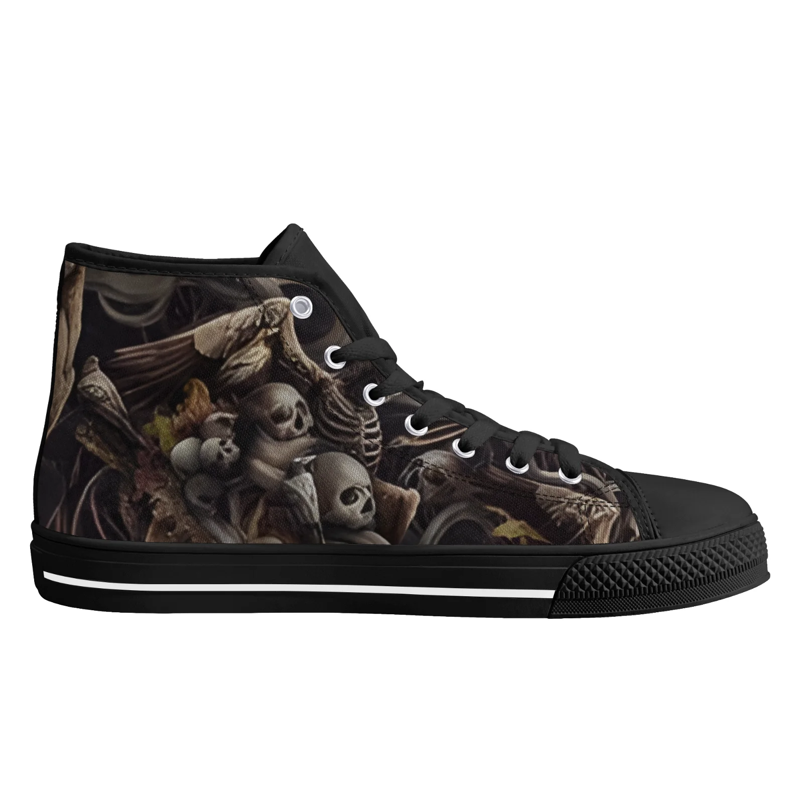Men's Canvas Shoes Skeleton Gothic Skull Prints Classic High Top Vulcanized Shoes Teens Boys Flats Walking Shoes