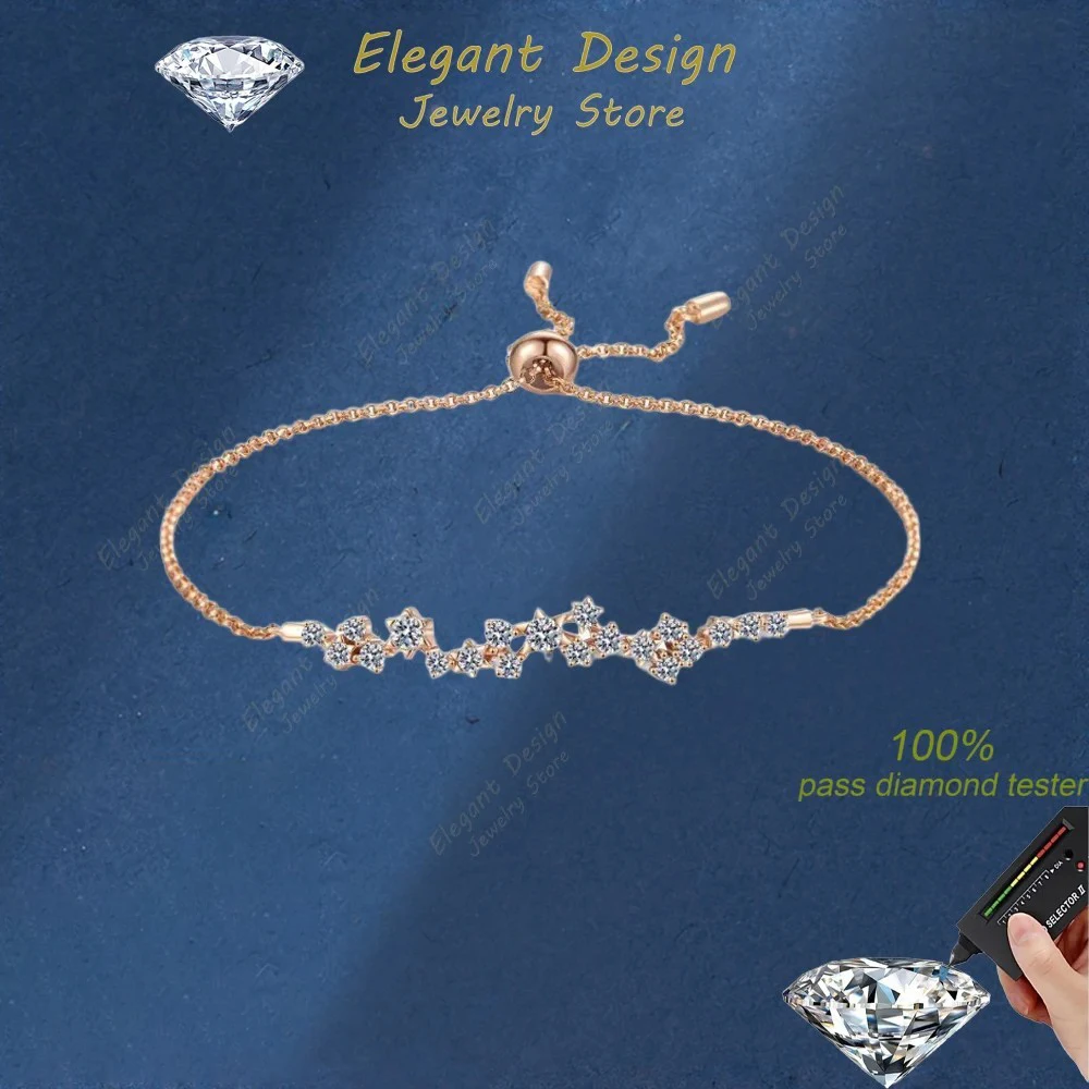 Gypsophila Adjustable 18K Rose Gold Moissanite Bracelets Full Diamond 0.585CT Vogue Jewelry Designer for Women Party or Wedding