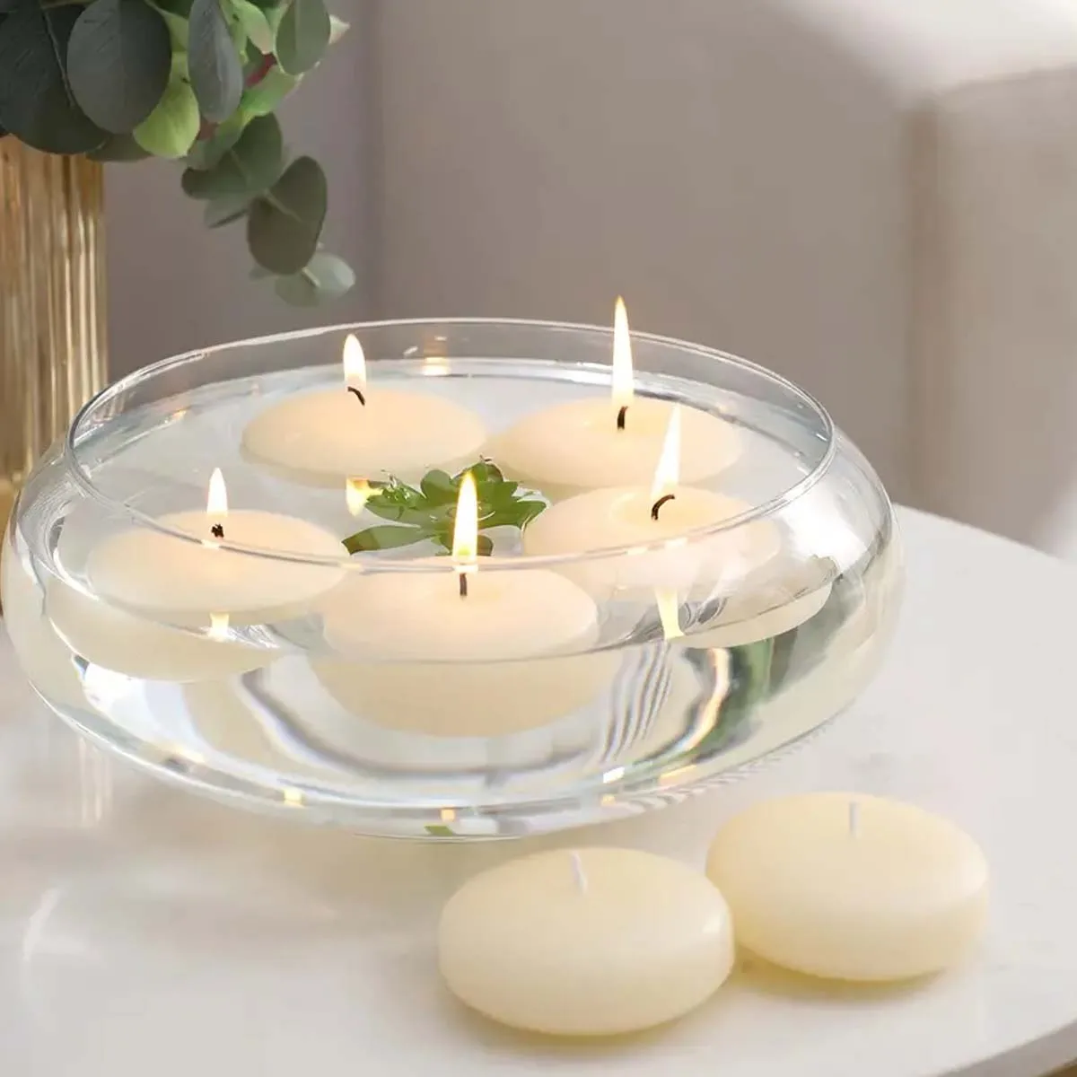 20pcs Ivory Floating Candles, Unscented Dripless, For Weddings, Christmas, Birthday Party, Cylinder Vases, And Home Decorations