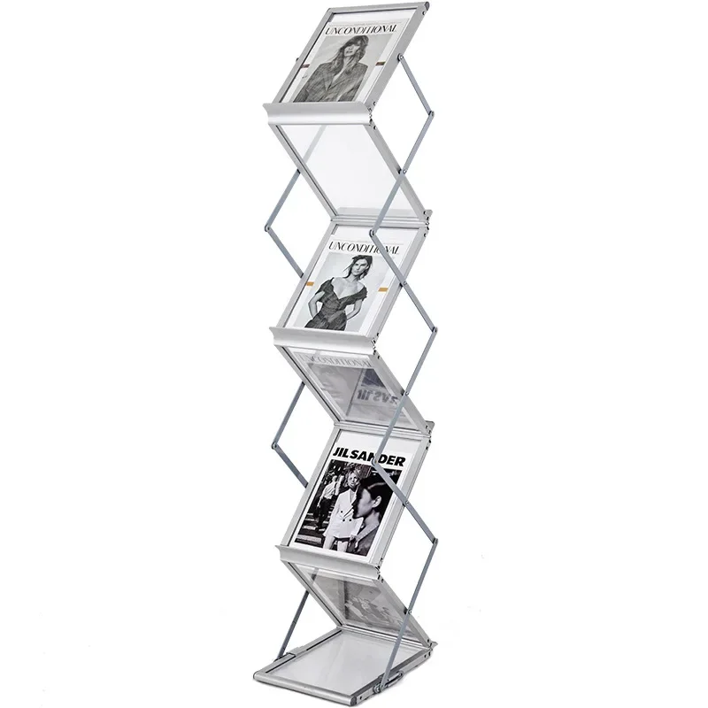 2026 A4 Aluminum Alloy Folding Acrylic Material Rack Newspaper Rack, Floor Standing Medieval Magazine Shelf