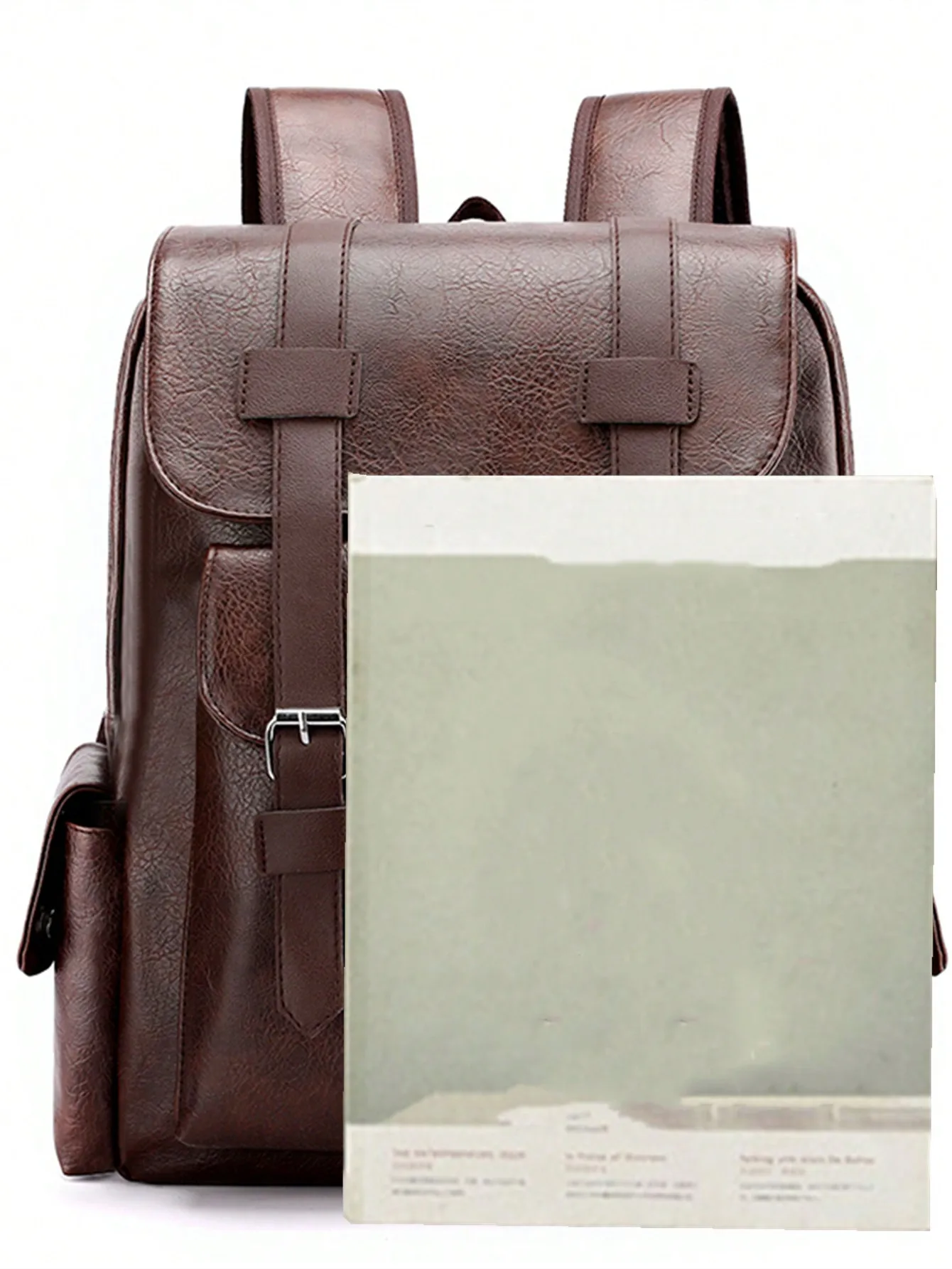 Vintage Style Men\'s PU Leather Backpack, Waterproof and Durable with Large Capacity for 14.7-inch Laptop, Ideal for Traveling