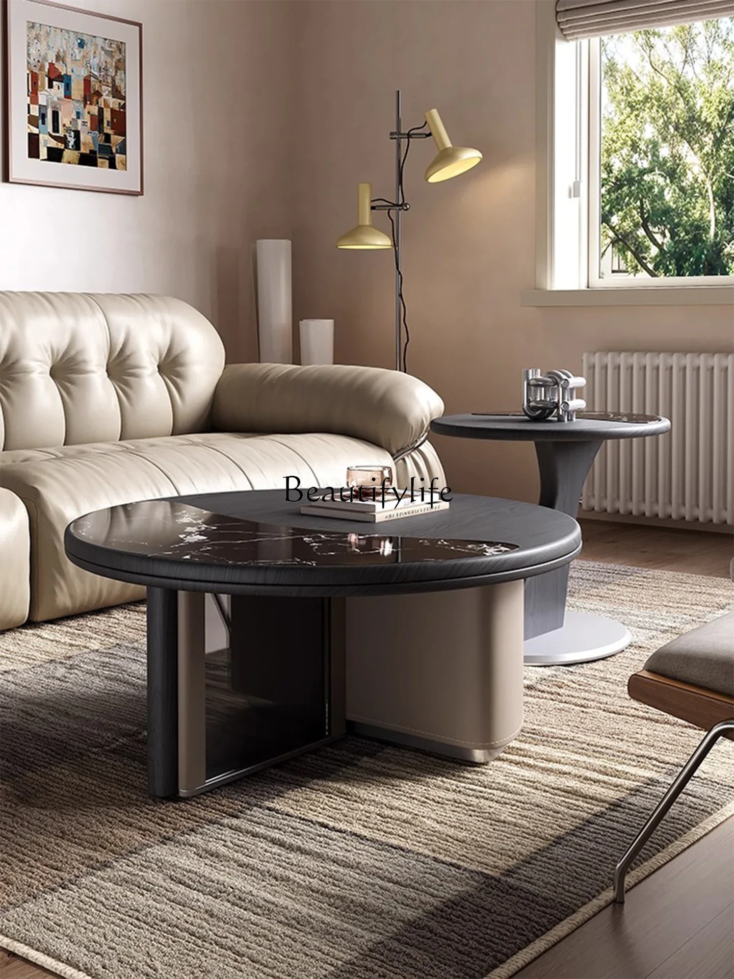 

1ls 18Italian minimalist living room retractable coffee table household small apartment combination