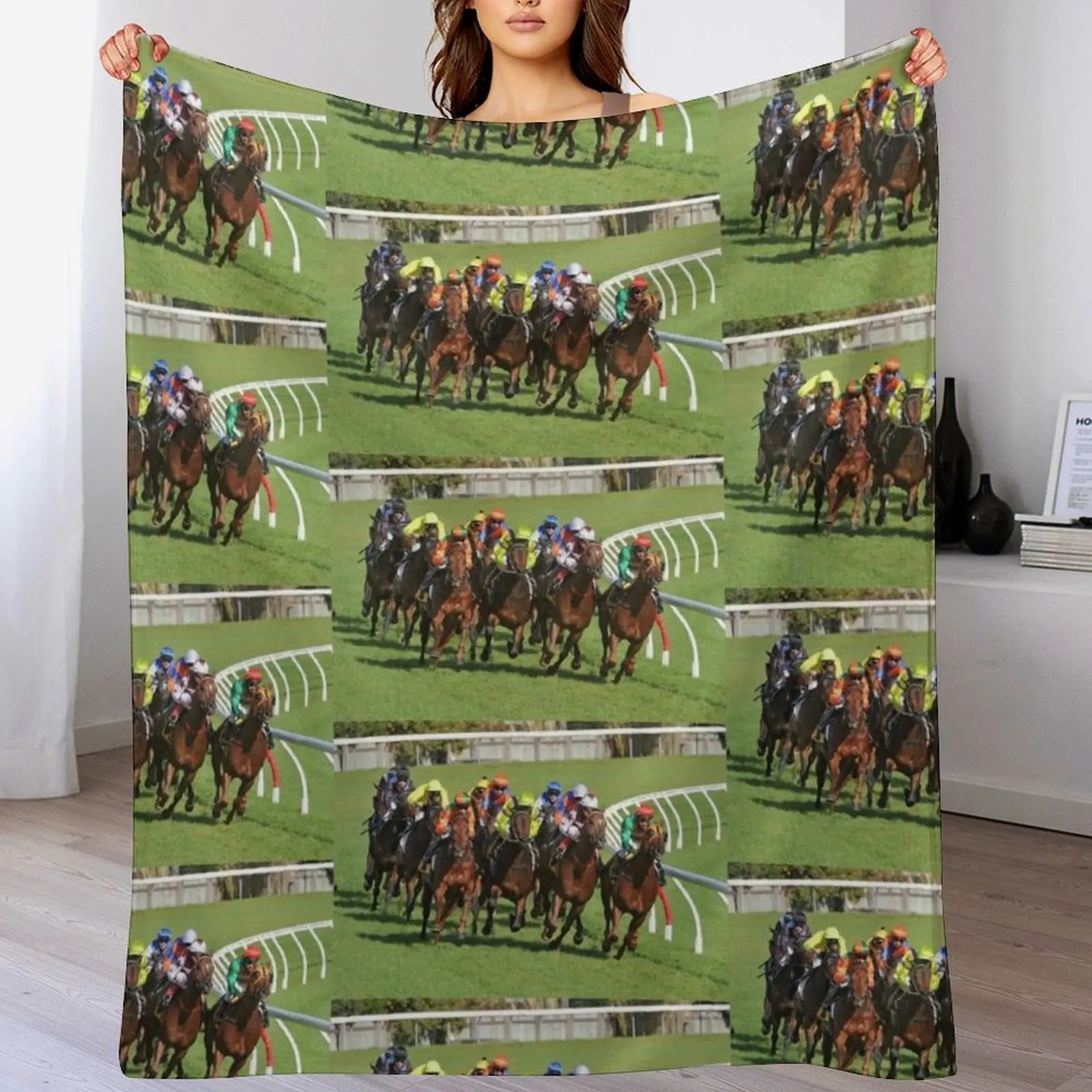 

Horse racing action Throw Blanket Warm Accent Blanket for Living Room Decoration