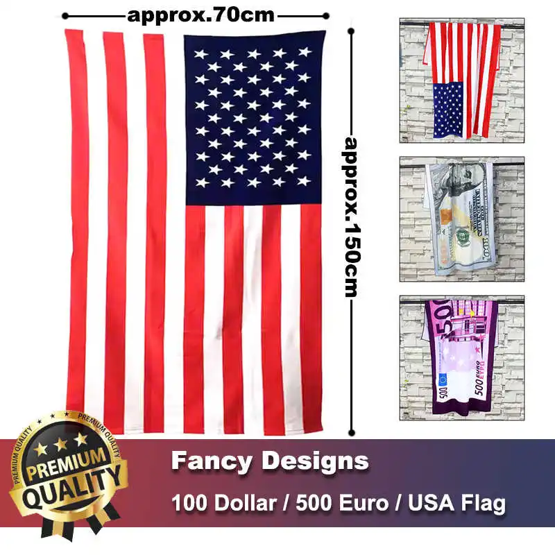 Microfiber Beach Towel 70x140cm 100 500 Euro 100 Dollar USA UK Flag Print Quick Dry Absorbent Travel Sport Swim Pool Bath Towels