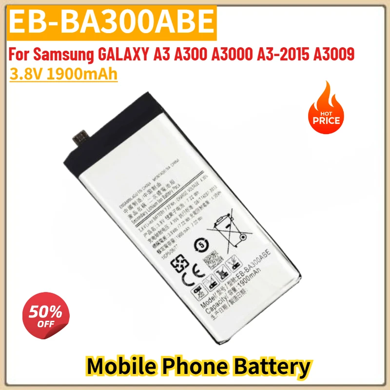 

EB-BA300ABE High Quality Phone Battery 3.8V 1900mAh for Samsung GALAXY A3 A300 A3000 A3-2015 A3009 Brand New Replacement Battery