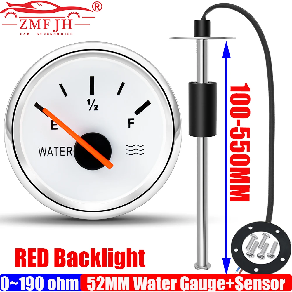 

ZMFJH Red Light 52MM Water Level Gauge+Water Level Sensor 100-550mm Red Light 0-190ohm Water Tank Meter Indicator Car Boat Yacht