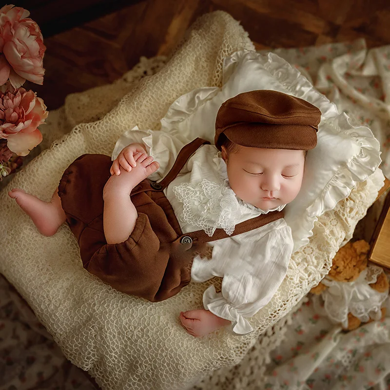 Baby Boy Newborn Photoshoot Outfits Vintage Wedding Theme Wedding Suit Photography Clothing Teddy Bear Doll Creative photo props