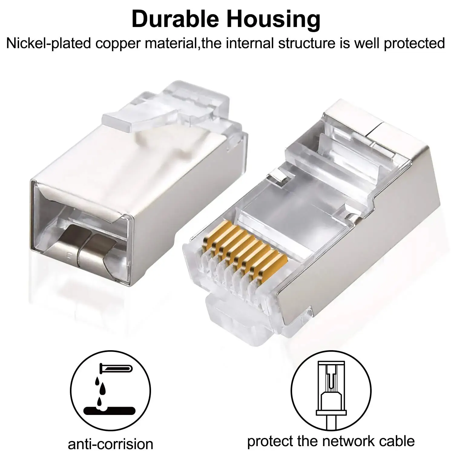 ZoeRax 50pcs Cat6 RJ45 Connectors, Cat 6 2-Piece RJ 45 Ends, UTP 8P8C Ethernet Connector Plug for Cat6 Cat5e Cable