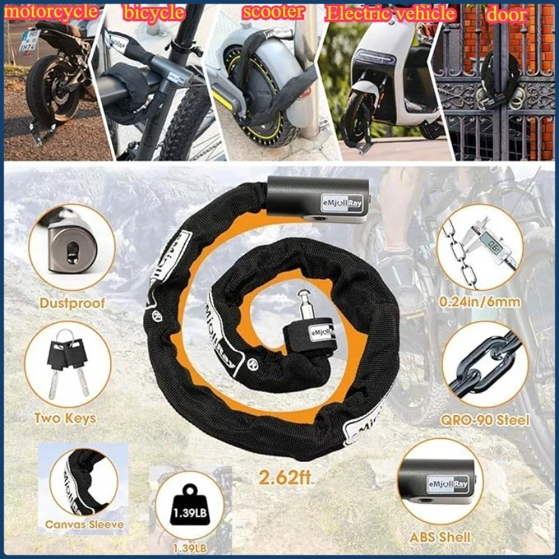 

2-футовый сверхмощный противоугонный цепной замок, подходит для предохранительных цепных замков электрических скутеров, велосипедов, мотоциклов и дверей