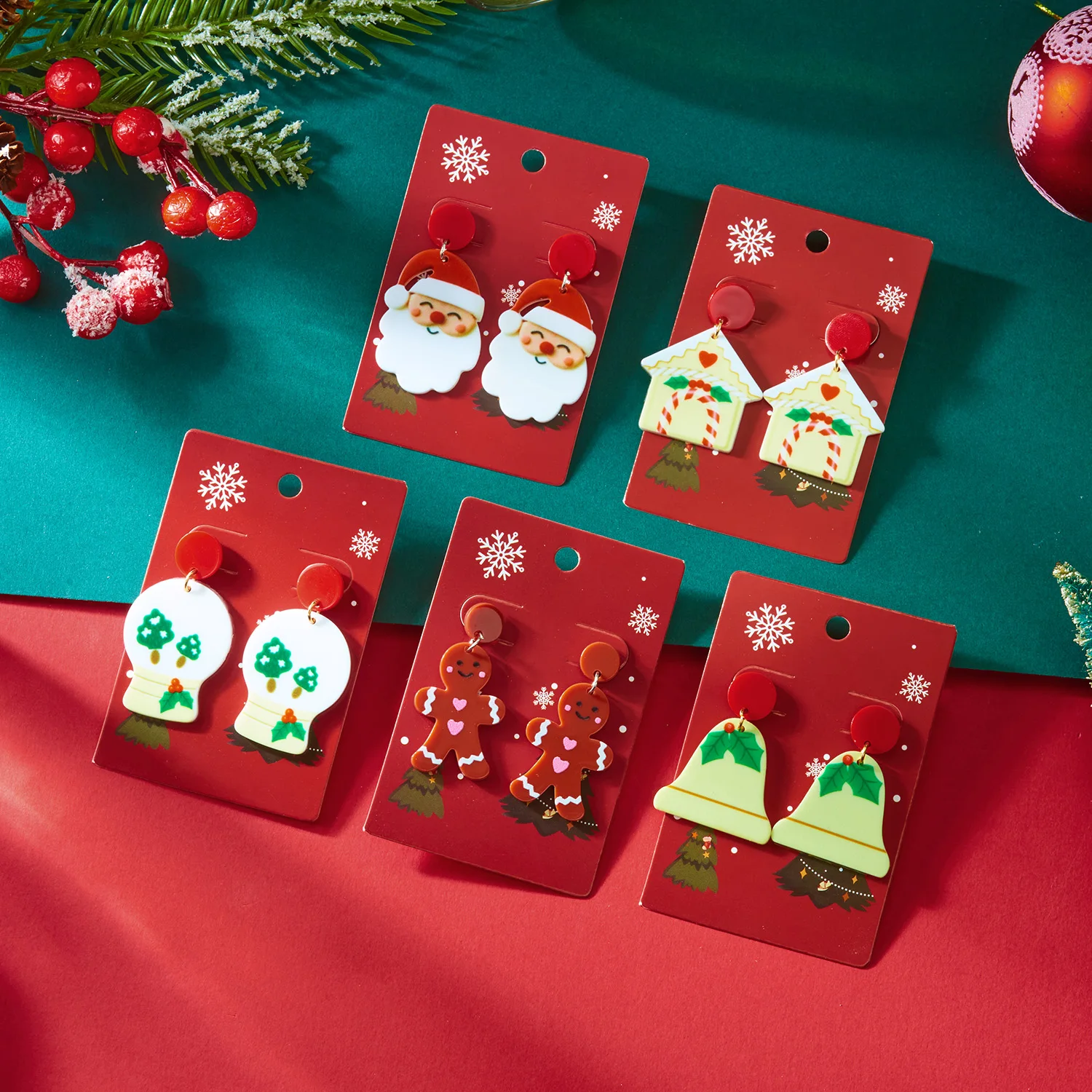 Anting Natal Gingerbread yang Cantik untuk Wanita, Anting Akrilik Kartun Santa Claus Lonceng Rusa Lucu Dinosaurus, Perhiasan Hadiah Liburan