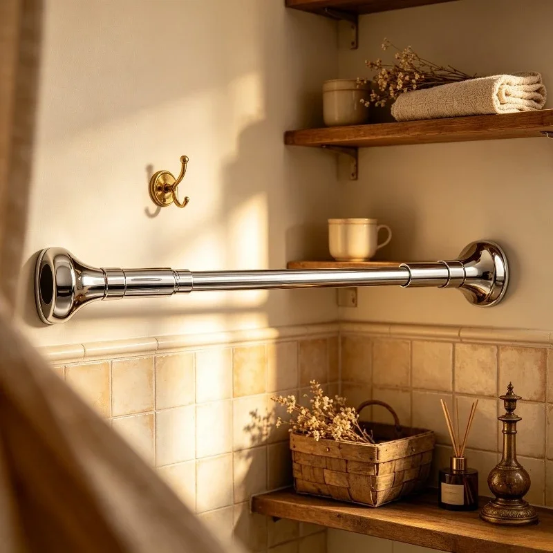 Heavy-duty Telescopic Clothes Drying Pole,No-drill Support Bar for Balcony Curtain, Adjustable Wardrobe Rack with Non-slip Base.