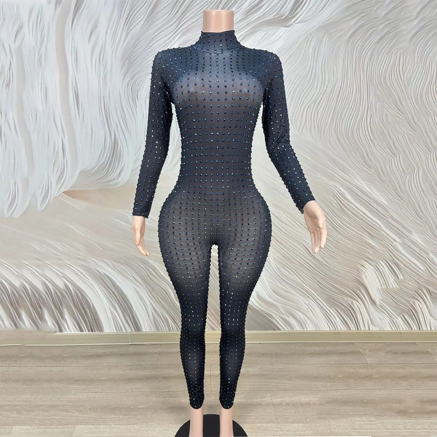 

Блестящий черный комбинезон со стразами для Хэллоуина, бара, диджеев, гоу-гоу танцев, женский костюм для вечеринок, джазовой одежды, сценических выступлений, рейв-наряд XS10979