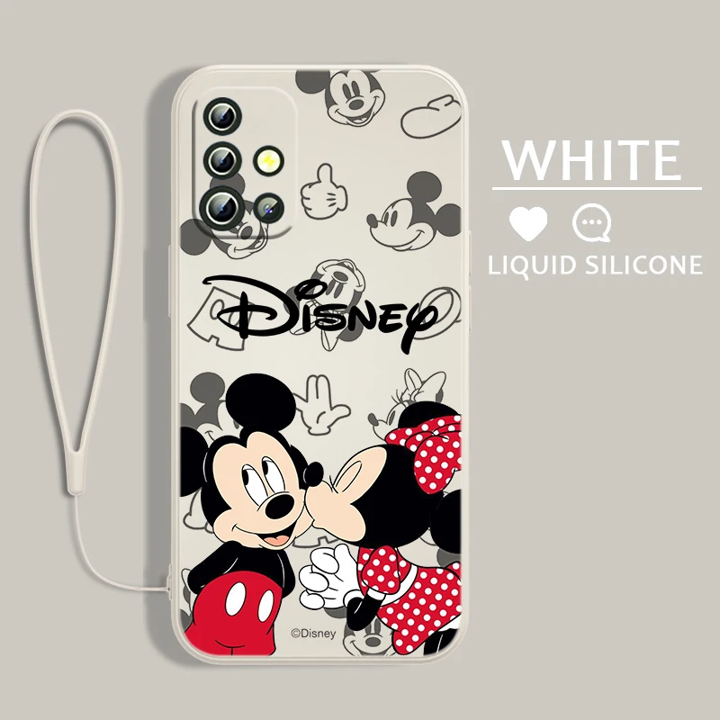 Mickey Minnie Mouse For Samsung A24 A34 A14 A52S A54 A23 A13 A73 A22 A02 4G 5G Liquid Left Rope Phone Case