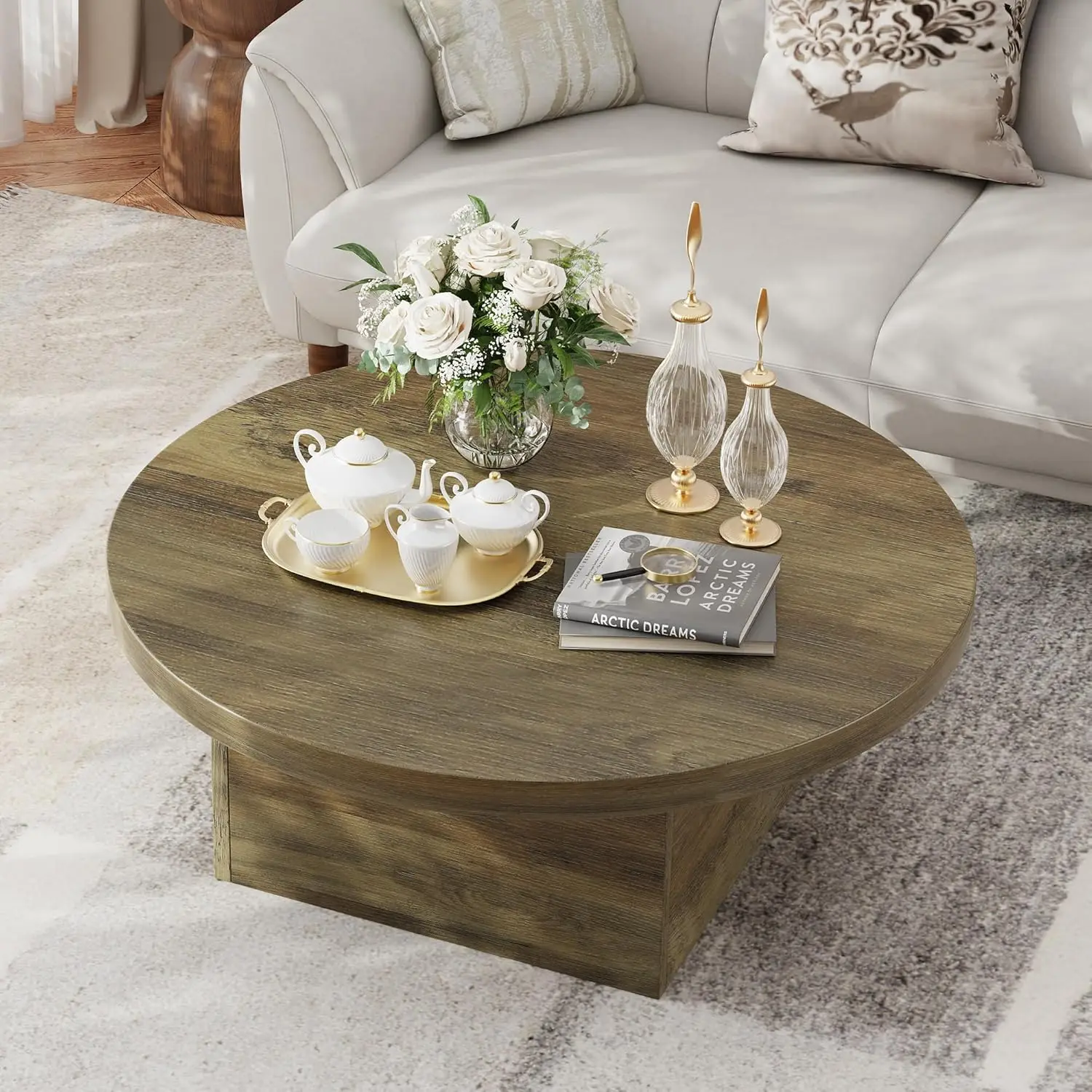 

Farmhouse Coffee Table, 35.5" Modern Center Tables Wood Cocktail Table, Scratch-Resistant Accent Table with Sturdy Frame for Liv