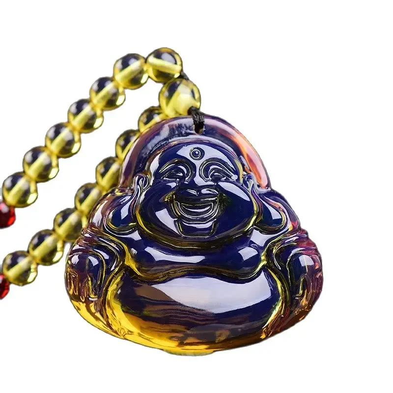 Buddha Necklace Pure Natural Domi Blue Potter Hanging Maitreya Sweater Chain Raw Mine Honey Wax Amber Necklace Hanging Female