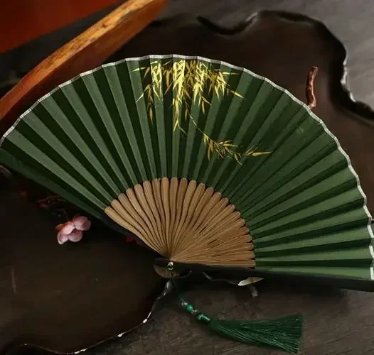 Chinese style 7 inch male and female fan hand-painted golden bamboo forest summer hanfu folding fan daily use