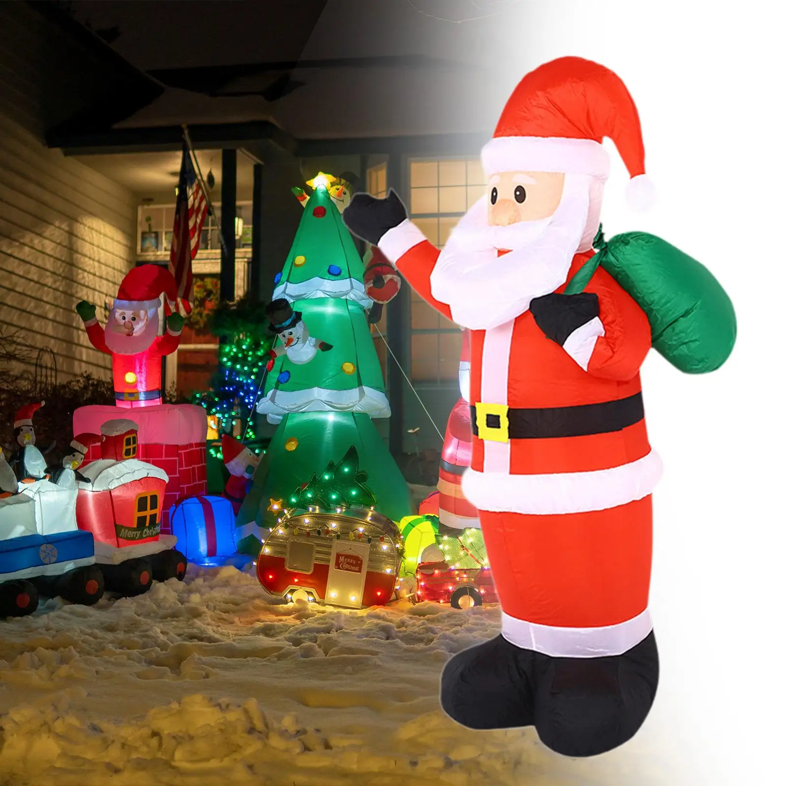 

Надувной Санта-Клаус, рождественское украшение для сада, освещенный взорванный орнамент, полиэстер, уличный дисплей для двора, лужайки