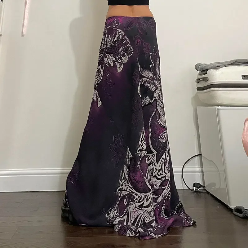 

Topanoma Vintage Skirts Women Floral Printed Loose Sexy Temperament Chic Fashion Ladies Long Skirt Y2k Casual Party Clubwear