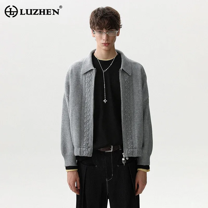 

LUZHEN 2025 Autumn Winter New Fashion Solid Color Elegant Temperament Knitted Cardigan Men's Original Casual Male Sweater JY5376