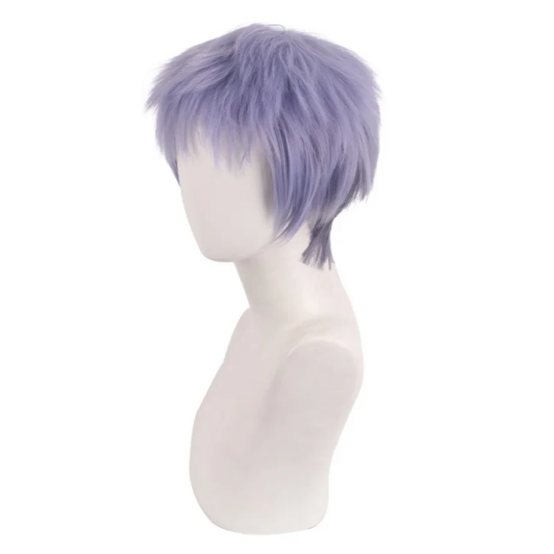 Parrucca cosplay anime boy da 1 pezzo con capelli corti e disordinati in grigio-blu-viola